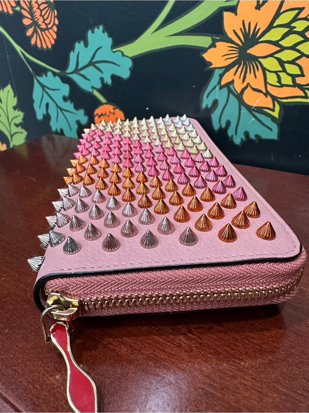 Christian Louboutin Panettone Wallet Voile Pink Ombré Multimetal Spikes like new - Picture 7 of 16